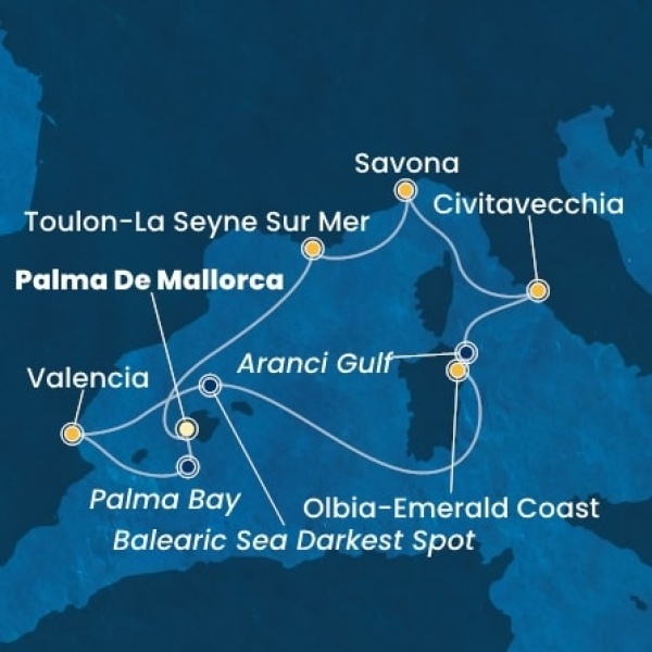 Costa Pacifica - Baleár-szigetek, Spanyolország, Olaszország, Franciaország