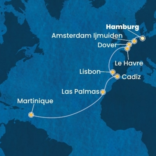 Costa Favolosa - Németország, Nagy-Britannia, Franciaország, Portugália, Spanyolország, Kanári-szigetek, Holland Antillák (ABC-szigetek)