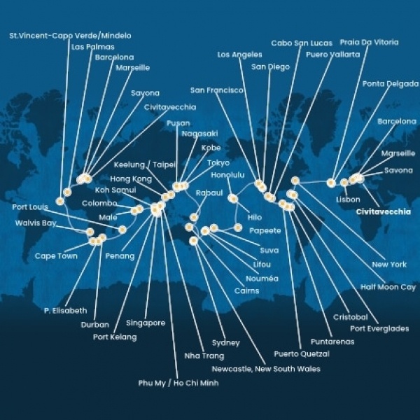 Costa Deliziosa - Olaszország, Franciaország, Spanyolország, Portugália, The Azores, Amerikai Egyesült Államok, Florida, Mexikó, Amerikai Egyesült Államok, Hawaii, Francia Polinézia, Fiji, Ausztrália, Japán, South Africa