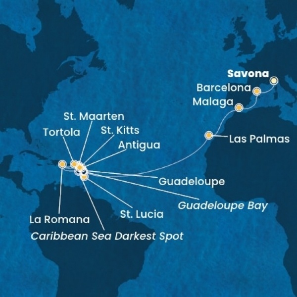 Costa Fascinosa - Olaszország, Spanyolország, Kanári-szigetek, Holland Antillák (ABC-szigetek), Dominikai Köztársaság, Virgin szigetek