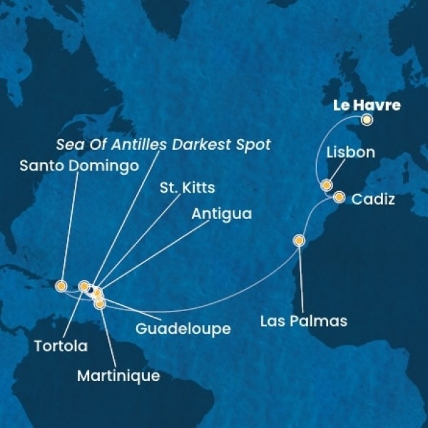 Costa Favolosa - Franciaország, Portugália, Spanyolország, Kanári-szigetek, Holland Antillák (ABC-szigetek), Virgin szigetek