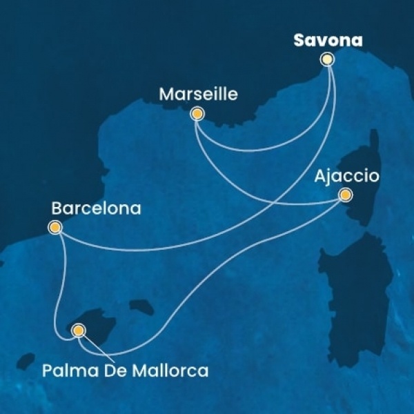 Costa Favolosa - Olaszország, Spanyolország, Baleár-szigetek, Corsica (France), Franciaország